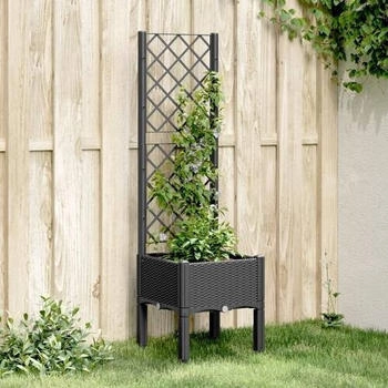 vidaXL Pflanzkübel mit Rankgitter Schwarz 40 x 40 x 142 cm PP (367918)