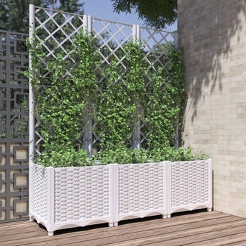 vidaXL Pflanzkübel mit Rankgitter Weiß 120 x 40 x 136 cm PP (153284)
