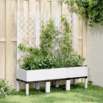 vidaXL Pflanzkübel mit Rankgitter Weiß 120 x 40 x 142 cm PP (367929)