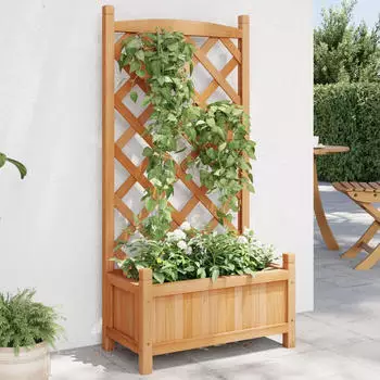 vidaXL Pflanzk&uuml;bel mit Rankgitter und Rollen Massivholz Tanne 90 x 35 x 187,5 cm braun