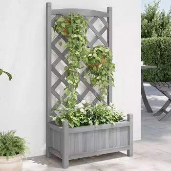 vidaXL Pflanzk&uuml;bel mit Rankgitter Rollen Massivholz Tanne 40x30x97.5 cm grau