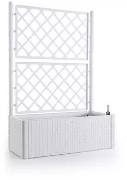 Kreher Rankgitter mit Pflanzkasten Rattan-Optik Kunststoff Wei&szlig; 100x43x142cm (89976)