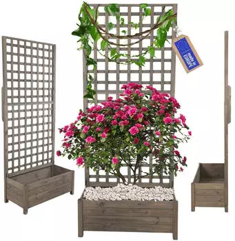 Modo24 Rankgitter Holz mit Blumenkasten 190x80x40 cm grey