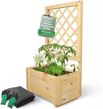 holz4home Pflanzkasten mit Rankgitter S 34x58x104 cm inkl Gartenhandschuhe + Vlies