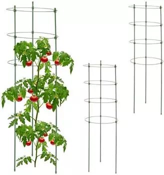 Relaxdays 3Xtomatenturm Gr&uuml;n Metall Kunststoff 28x91x28 cm