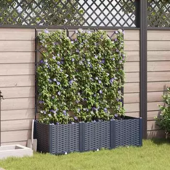vidaXL Plastic planter with trellis 120 x 40 x 143 cm grey
