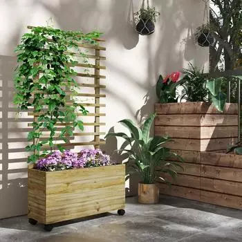Outsunny Pflanzkasten Mit Holz Rankgitter 76 x 30 x 155cm