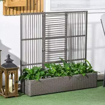Outsunny Hochbeet mit Rankgitter, Polyrattan, grau, 103x29x103cm (867-135V00GY)