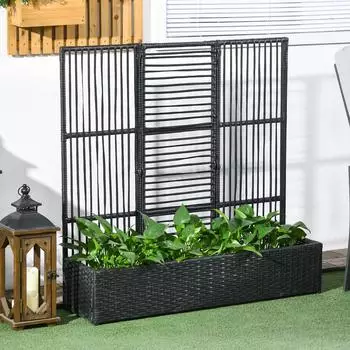 Outsunny Polyrattan-Hochbeet mit Rankgitter, schwarz (867-135V00BK)