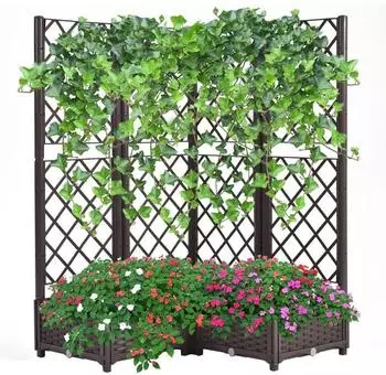 LuxusKollektion Hochbeet mit Rankgitter & Selbstbewässerung 113x40x136cm, braun