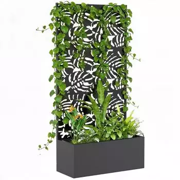 Outsunny Metal planter with trellis and privacy screen 90 x 37.5 x 180 cm black