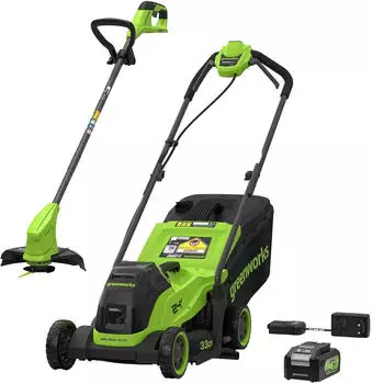 Greenworks Akku-Rasenm&auml;her-Set 33cm & Rasentrimmer, 24V 4Ah (MTCK24B410-01)