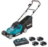 Makita DLM 382 PF4 Akku Rasenm&auml;her 36 V ( 2x 18 V ) 38 cm 40 l + 4x Akku 3,0...