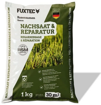 FUXTEC Nachsaat FX-RSNR1 1kg für 30m² schnellkeimende Grasmischung Rasenreparatur Frühjahr bis Herbst Germany