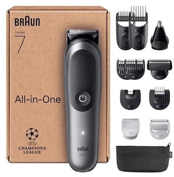 Braun All-in-One Series 7 Grooming Kit 12in1 ProBlade & AutoSense 120 Min SkinGuard & Beard Fading AquaGrip for Under Water Use AIO7545 Grey