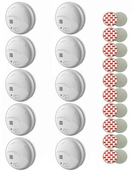 Heitech 10x Rauchmelder 85 dB Inkl. 9V Batterien und Magnet Halterungen