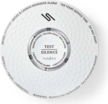 Nedis Smoke & Kohlenmonoxid-Alarm - Batteriebetrieben - Batterie Lebensdauer bis zu: 10 Jahre - EN 14604 - Mit Testtaste - 85 dB - ABS - Weiss (DTCTCS10WT)