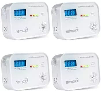 Nemaxx CM18 Kohlenmonoxidmelder LCD 85dB EN 50291-1:2018, 4er-Set (CM18)