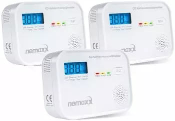 Nemaxx CM18 Kohlenmonoxid-Melder LCD-Display 85dB elektrochemischer Sensor, 3er Set (CM18)