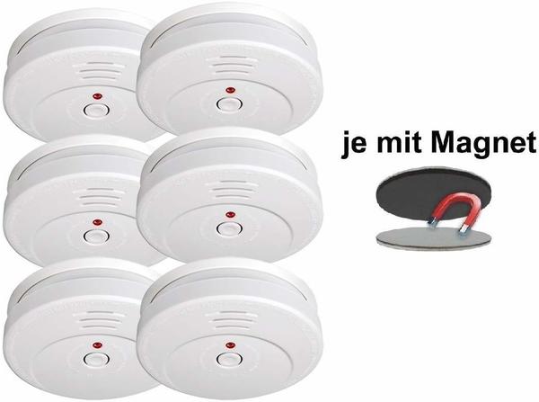 Smartwares 6er-Set Rauchmelder mit Magnethalter, 85dB Alarm, TÜV zertifiziert