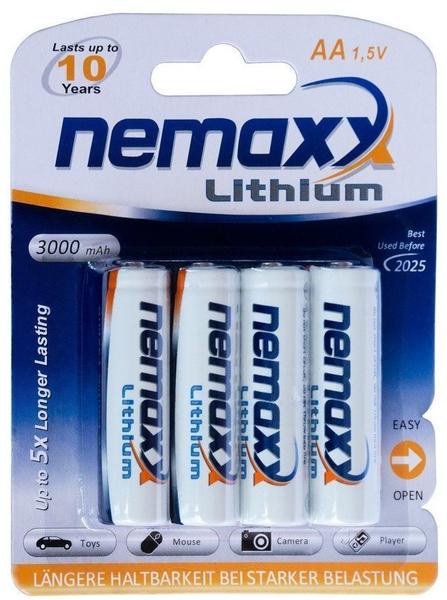 Nemaxx 1x Blister (4 Stück) Nemaxx 1,5V AA Lithium Batterie für Rauchmelder 10 Jahre Lebensdauer