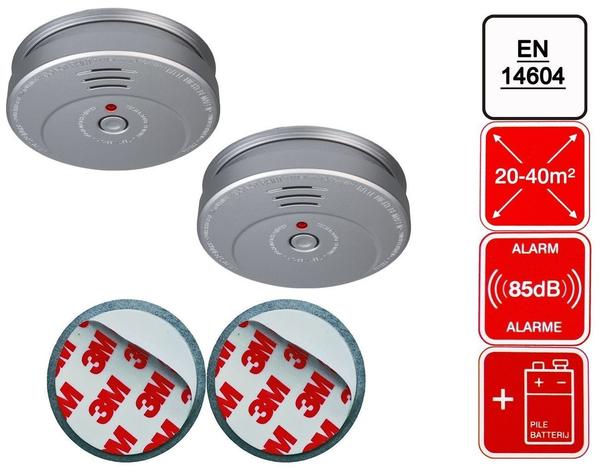 Smartwares 2er-Set Rauchmelder Aluminiumoptik inkl. 2 x Magnethalter, 85dB Alarm, En14604