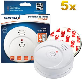 Nemaxx 5x Nemaxx SP5-NF Rauchmelder - hochwertiger Rauchwarnmelder mit sensibler fotoelektrischer Technologie nach EN 14604 mit NF-Zertifikat + 5x Nemaxx Magnethalterung