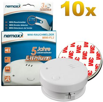 Nemaxx 10x Nemaxx Mini-FL2 Rauchmelder - hochwertiger & diskreter Mini Brandmelder Feuermelder Rauchwarnmelder mit Lithium Batterie - nach DIN EN 14604 + 10x Nemaxx Magnetbefestigung