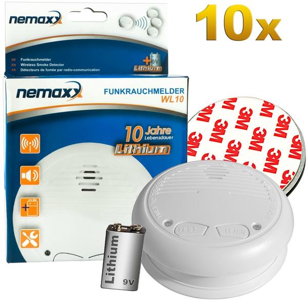 Nemaxx 10x Nemaxx WL10 Funkrauchmelder - mit 10 Jahre Lithium Batterie Rauchmelder Feuermelder Set Funk