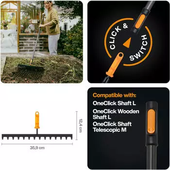 Fiskars OneClick Metallrechen 14 Zinken, 35,9cm (1080677)