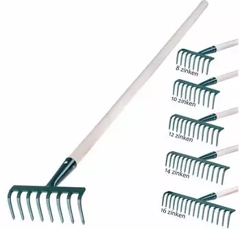 Kadax Vagen Metall-Rechen mit Holzstiel, 8 Zinken, Grün (K655)