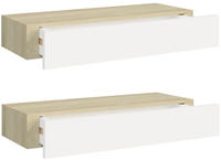 vidaXL Wandschubladenregale 2 Stk. Eiche und Wei&szlig; 60x23,5x10cm MDF