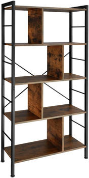 TecTake Regal Charleston inklusive Kippschutz, 75,5 x 30 x 155 cm - braun Massivholz 404545