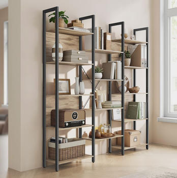 Vasagle B&uuml;cherregal, Standregal mit 14 Ablagen, Regal mit Metallrahmen, Industrie-Design, 24 x 158 x 166 cm, kamelbraun-tintenschwarz