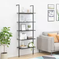 vidaXL Leiterregal mit 5 B&ouml;den Schwarz 64x35x185 cm