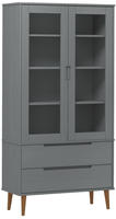 vidaXL Vitrinenschrank MOLDE Grau 90x35x175 cm Massivholz Kiefer