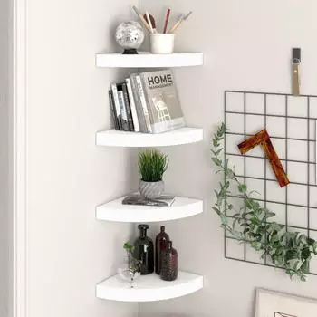 vidaXL Eck-Schweberegale 4 Stk. Weiß 25x25x3,8 cm MDF (323897)