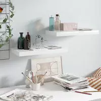 vidaXL Schweberegale 2 Stk. Hochglanz-Wei&szlig; 50x23x3,8 cm MDF