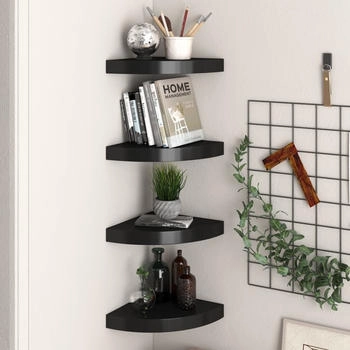 vidaXL Eck-Schweberegale 4 Stk. Schwarz 25x25x3,8 cm MDF (323900)