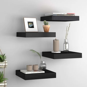 vidaXL Schwebende Wandregale 4 Stk. Schwarz 23x23,5x3,8cm MDF (323825)