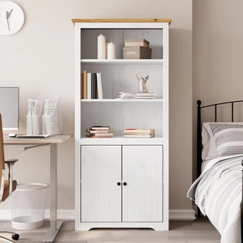 vidaXL Bücherregal BODO Weiß und Braun 82x40x173 cm Massivholz Kiefer (355057)