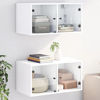 vidaXL Wandschr&auml;nke mit Glast&uuml;ren 2 Stk. Wei&szlig; 68,5x37x35 cm (836498)