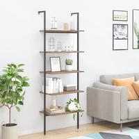 vidaXL Leiterregal mit 5 B&ouml;den Dunkelbraun und Schwarz 64x35x185 cm