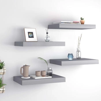 vidaXL Schwebende Wandregale 4 Stk. Grau 40x23x3,8cm MDF (323849)
