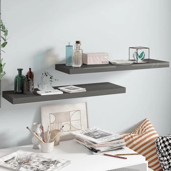 vidaXL Schweberegale 2 Stk. Hochglanz-Grau 80x23,5x3,8 cm MDF (323794)