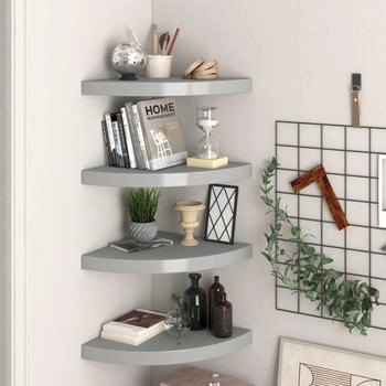 vidaXL Eck-Schweberegale 4 Stk. Grau 35x35x3,8 cm MDF (323924)