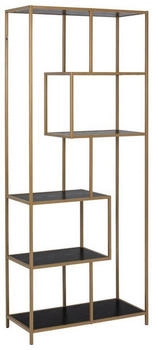 XORA Regal schwarz Gold Holzoptik 4 F&auml;cher 77x185x35 cm