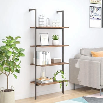 vidaXL Leiterregal mit 4 B&ouml;den Dunkelbraun und Schwarz 64x35x152,5 cm (336383)