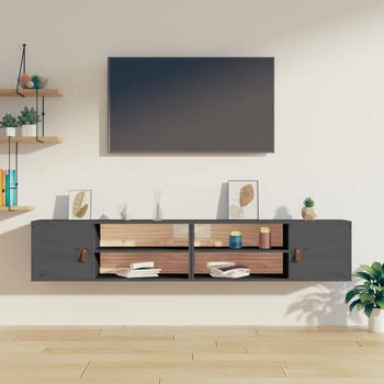 vidaXL Wandschränke 2 Stk. Grau 80x30x30 cm Massivholz Kiefer (818390)