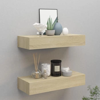 vidaXL Wandregale mit Schubladen 2 Stk. Eichen-Optik 60x23,5x10 cm MDF (330262)